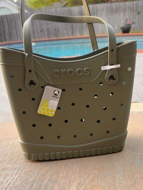 CROCS Olive Green Perforated Tote Bag